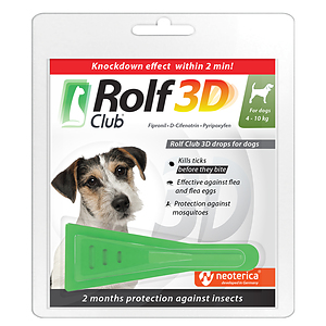 Rolf Club 3D Spot-on against ticks and fleas for dogs 4-10 kg